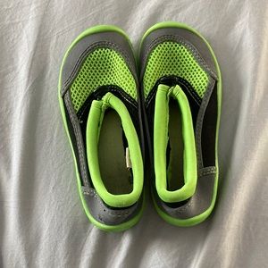 Neon green kids 11/12 sized water shoes.